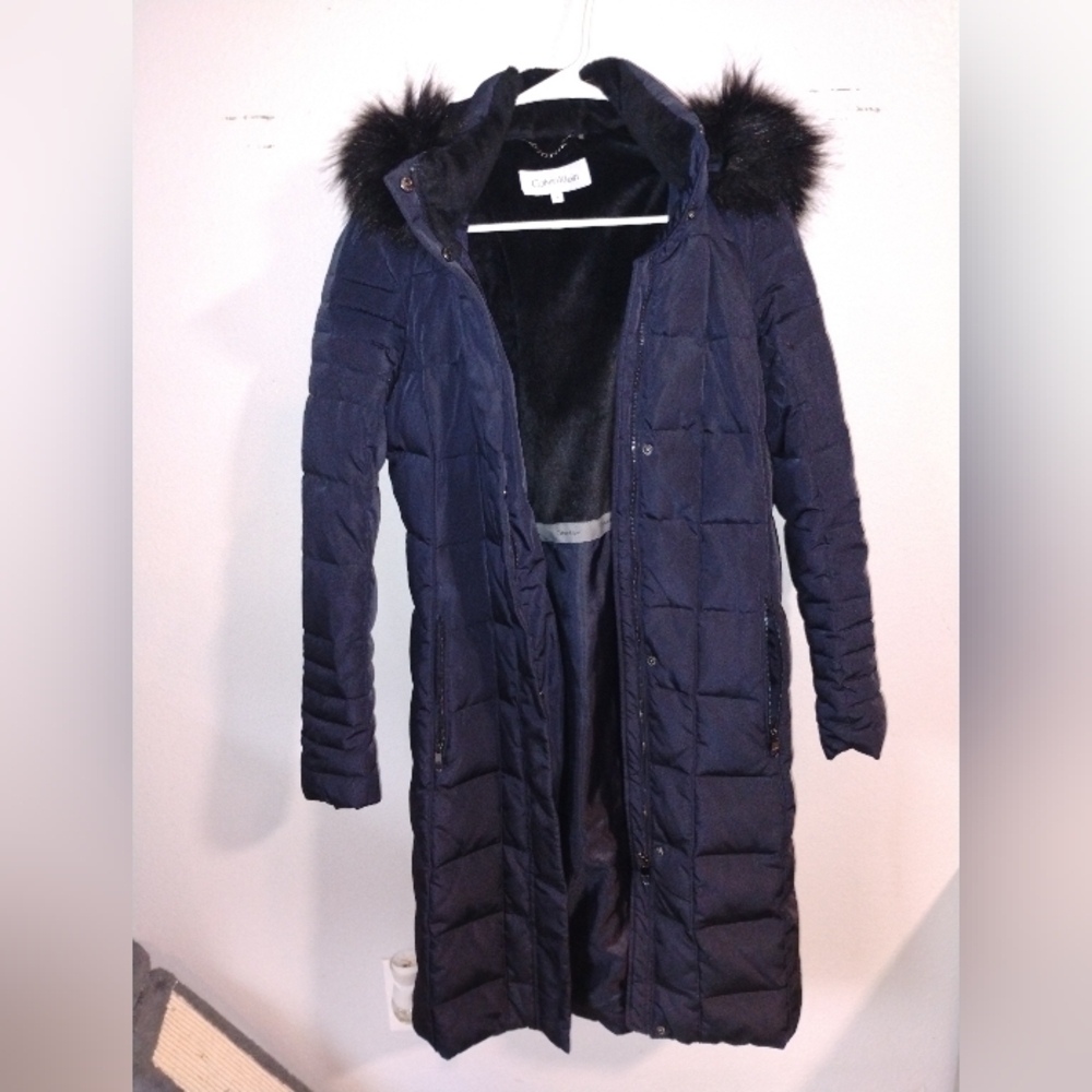 Calvin Klein Black Puffer Jacket with Faux Fur